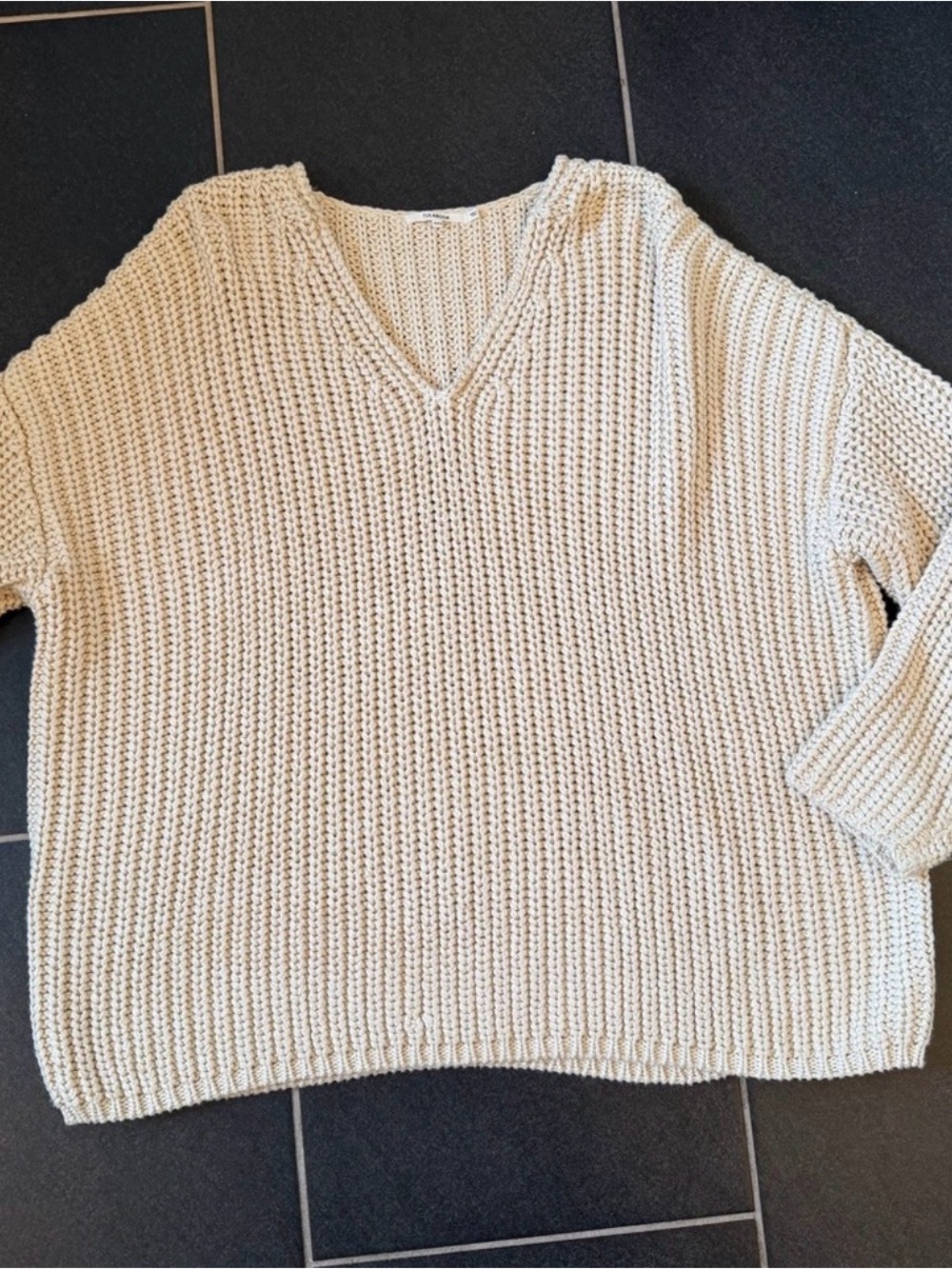Tularosa x Revolve Adams Cream V-Neck Chunky Knit Oversized Sweater XXS